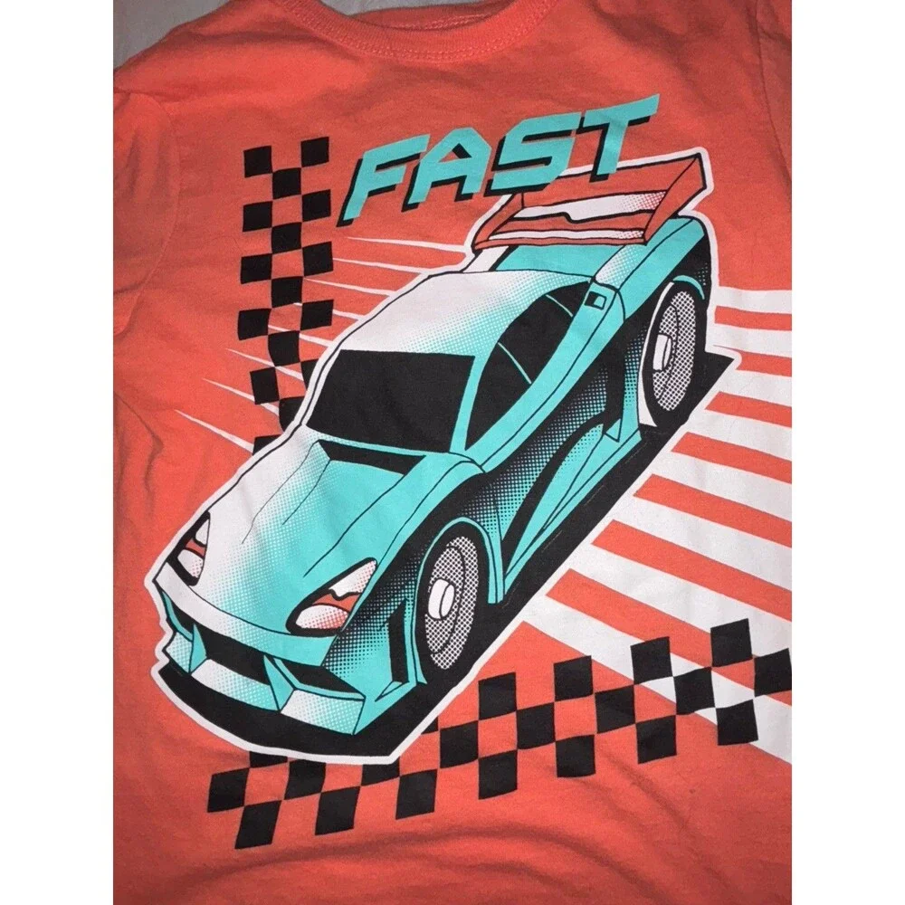 Coral And Turquoise Race Car Tshirt Boys